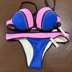 The Fabulous Padded Bikini Top Blue Black Pink with The Banded ITSY bottoms